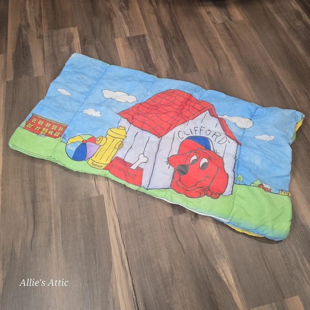Clifford Sleeping Bag The Big Red Dog Kids Vintage Blanket Lined Yellow Blue